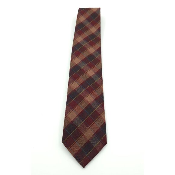 Wool Cambridge Collection Men's Plaid Tie In Brown & Red - Picture 1 of 7